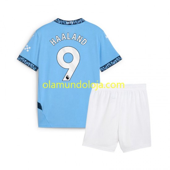 Camisola Manchester City Erling Haaland 9 Criança Equipamento Primeiro 2024-2025 Manga Curta